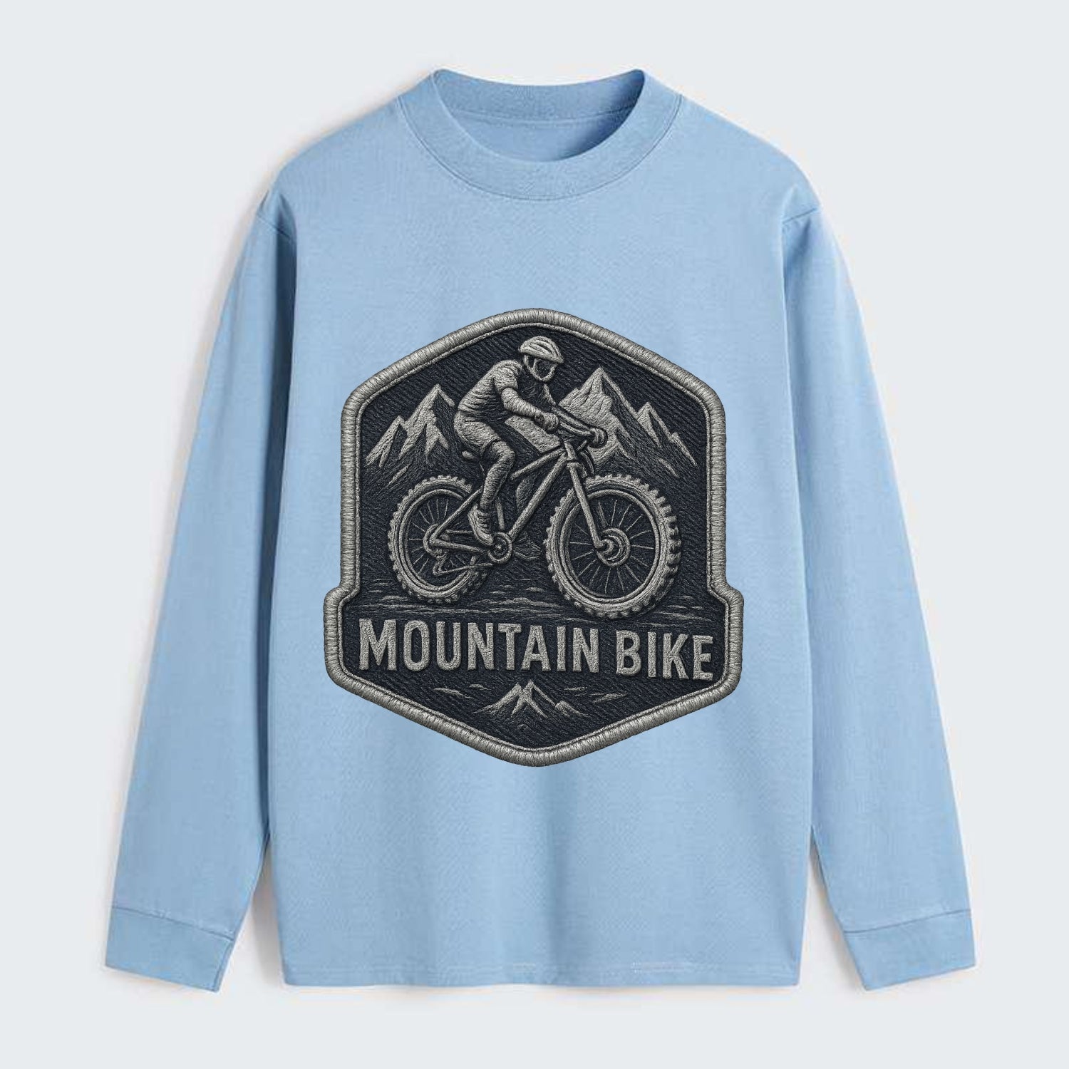 Mountain bike with rugged tires - cyclist badge - Classic Long Sleeve Shirt - Light Blue