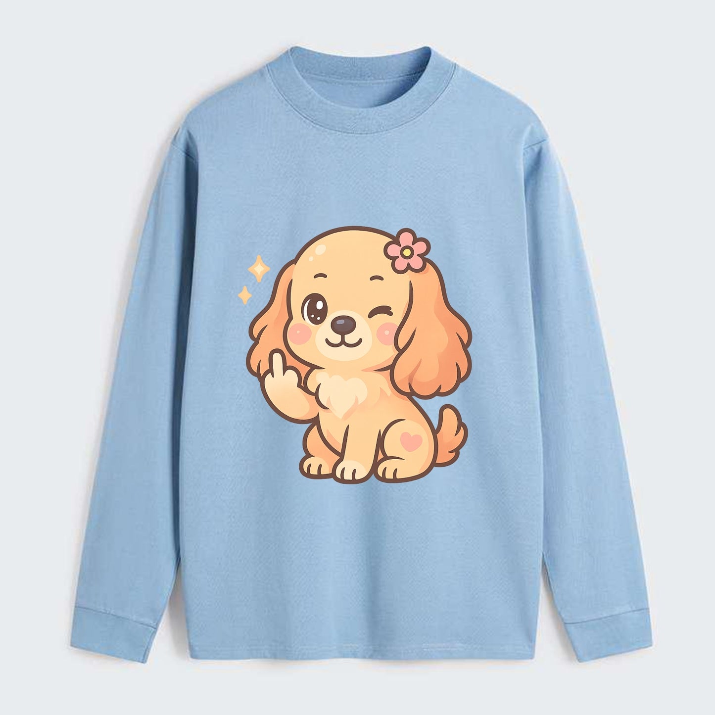 Cocker Spaniel with long wavy ears, gentle face, paw flipping off - Classic Long Sleeve Shirt - Light Blue