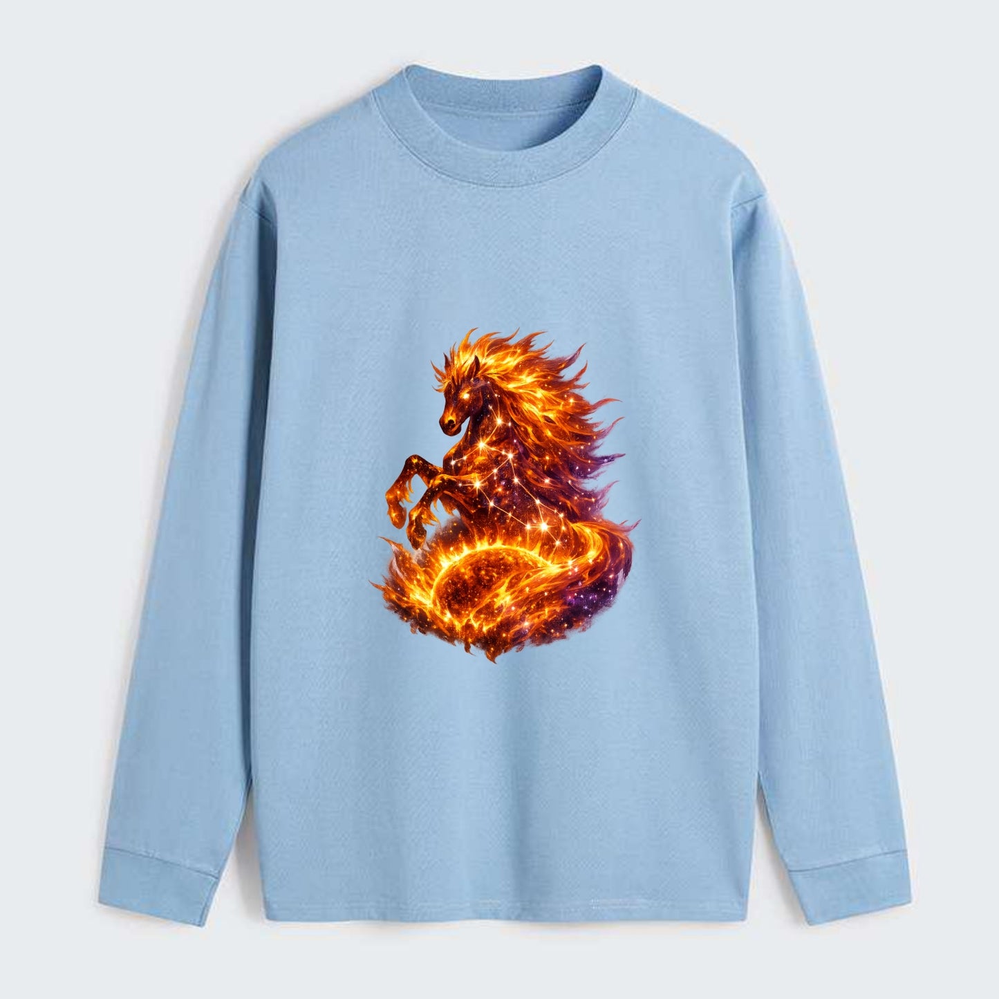 SOLAR FLARE | Horse emerging from the sun | Solar corona mane | Star - Classic Long Sleeve Shirt - Light Blue