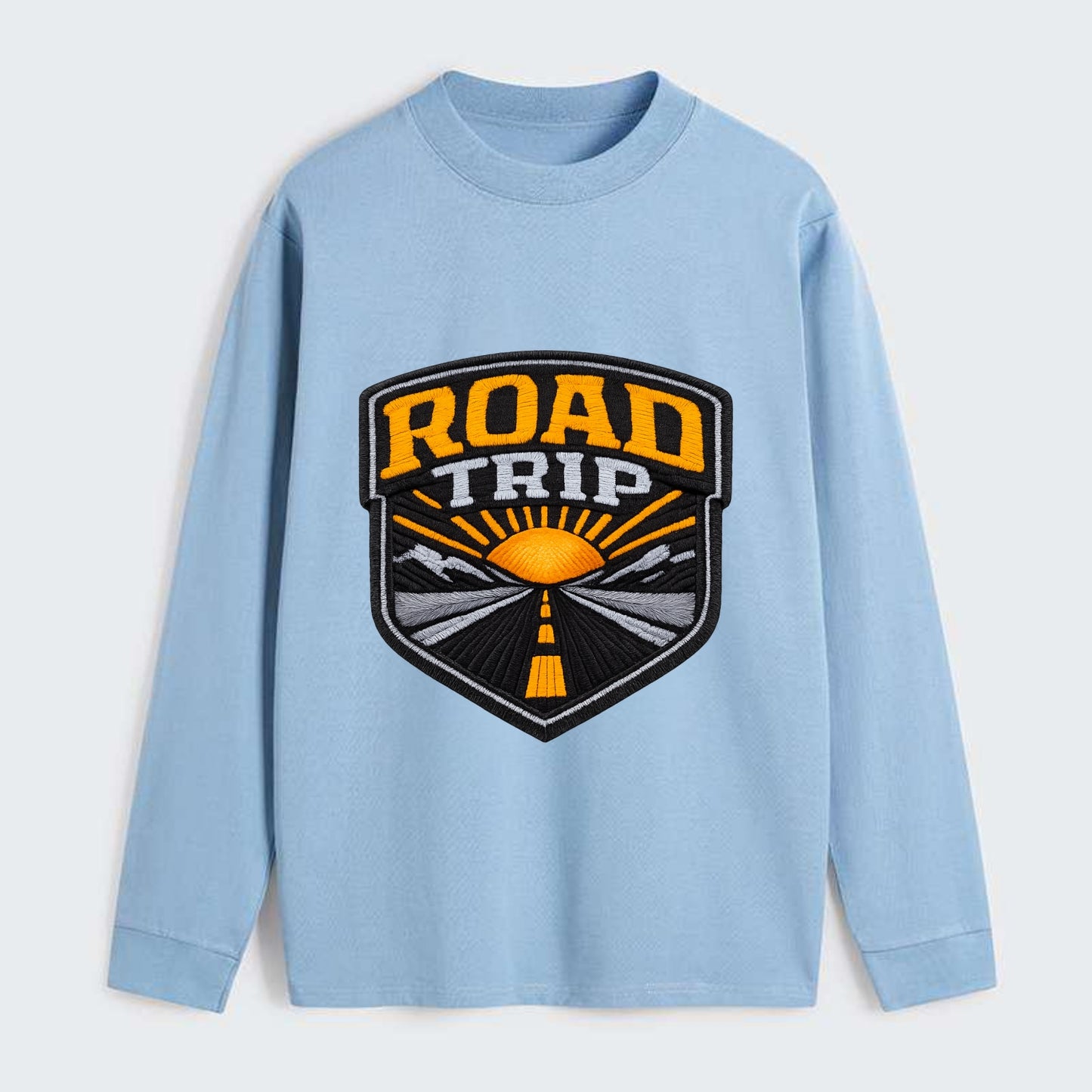 ROAD TRIP - highway and sun in orange and gray , open road - Classic Long Sleeve Shirt - Light Blue