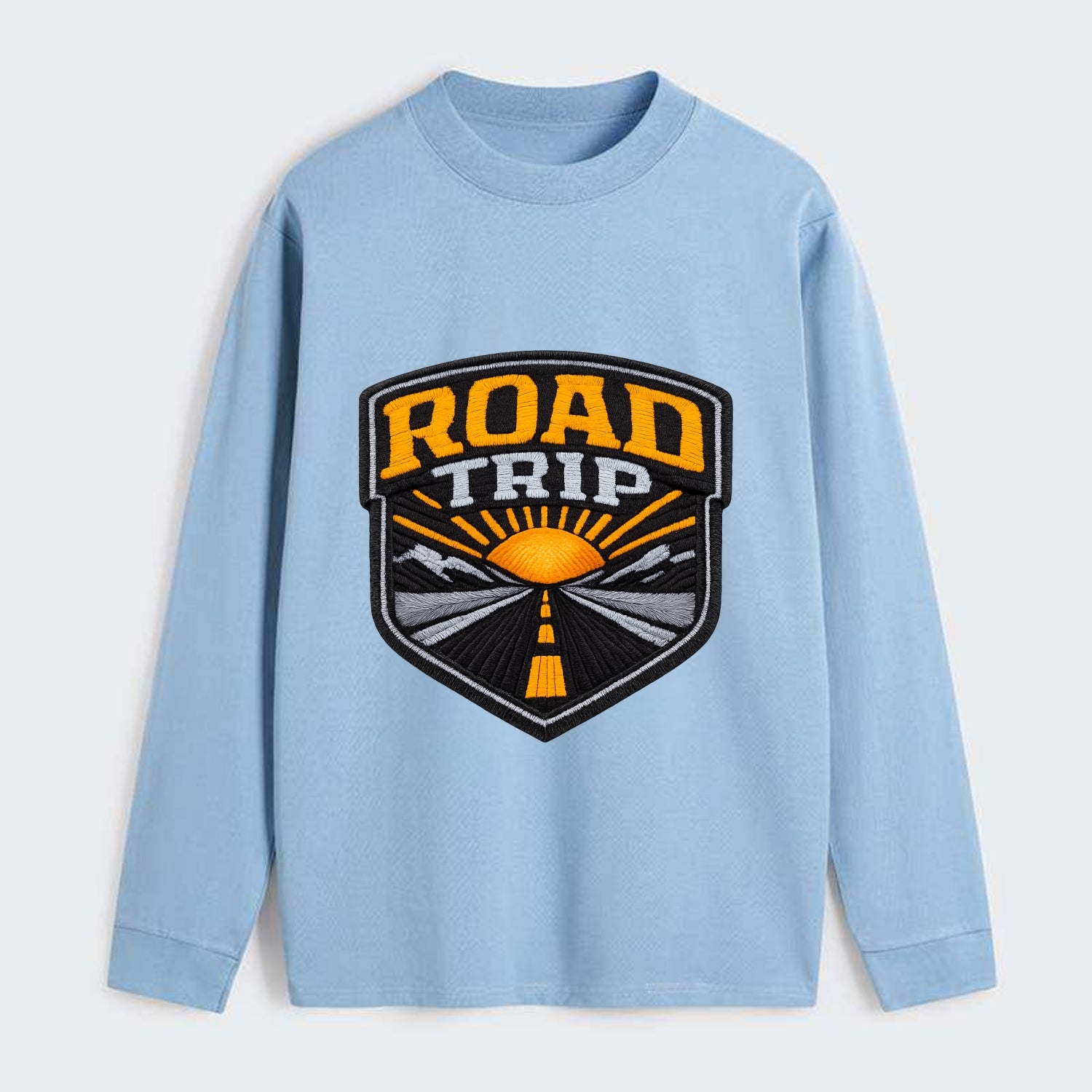 ROAD TRIP - highway and sun in orange and gray , open road - Classic Long Sleeve Shirt - Light Blue