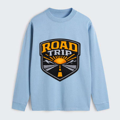 ROAD TRIP - highway and sun in orange and gray , open road - Classic Long Sleeve Shirt - Light Blue