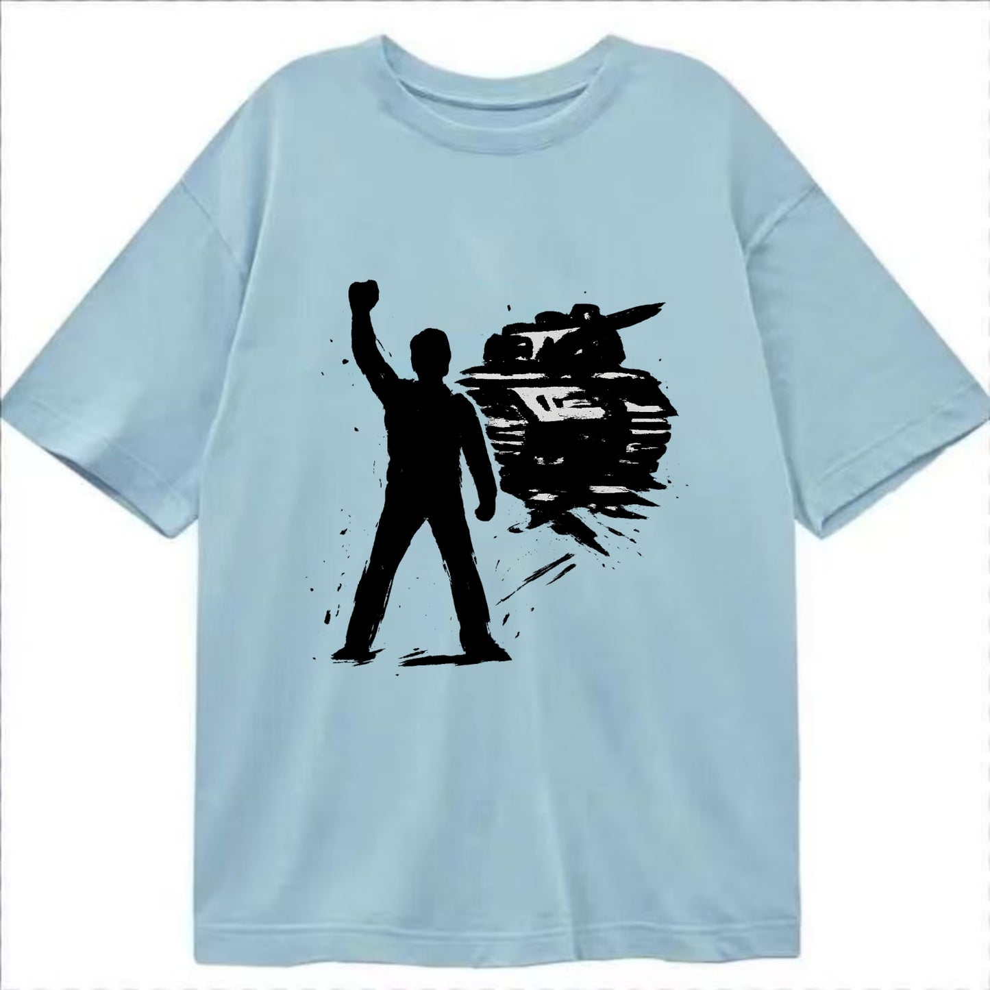Single figure standing against tank - courage and resistance ink art - Classic T-shirt - Light Blue