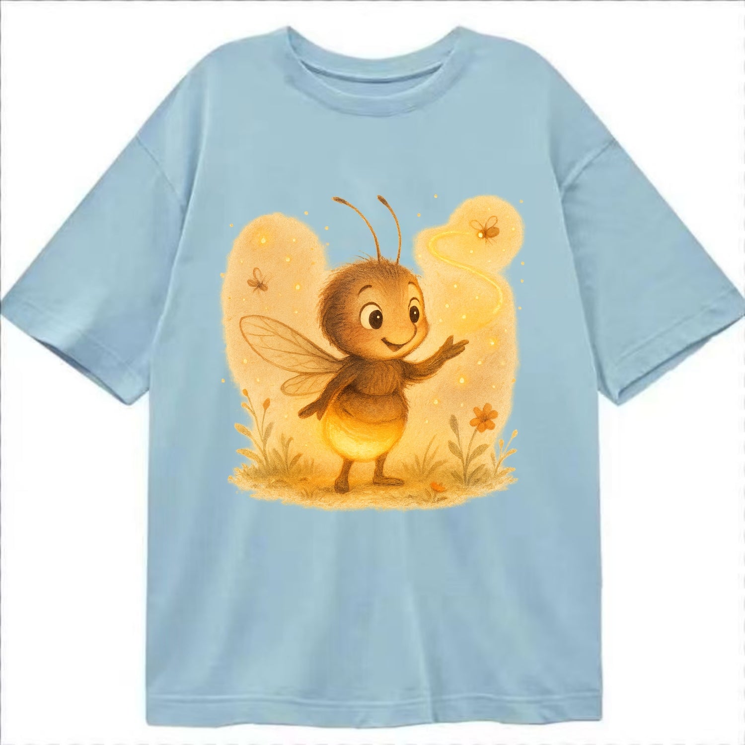 Firefly choreographer arranging synchronized light patterns over a meadow stage - Classic T-shirt - Light Blue