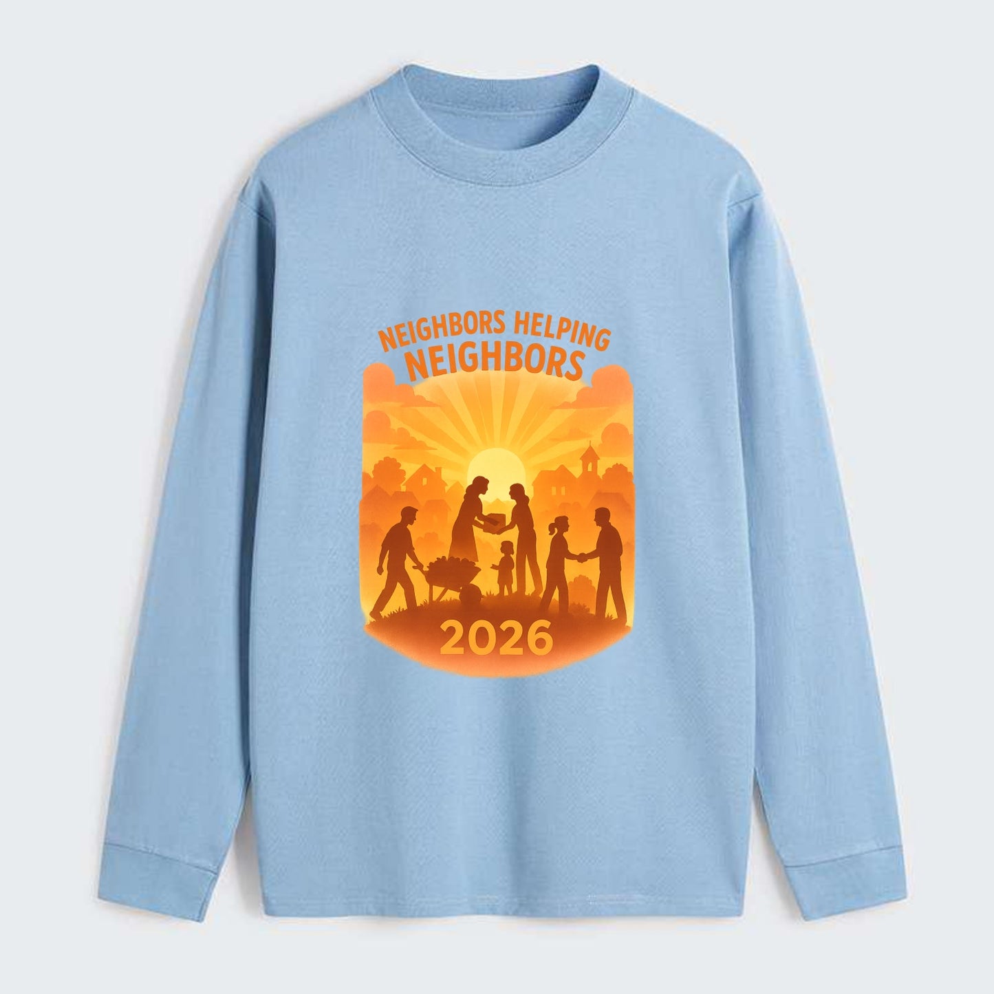 Local communities thriving with shared resources - "Neighbors Helping - Classic Long Sleeve Shirt - Light Blue