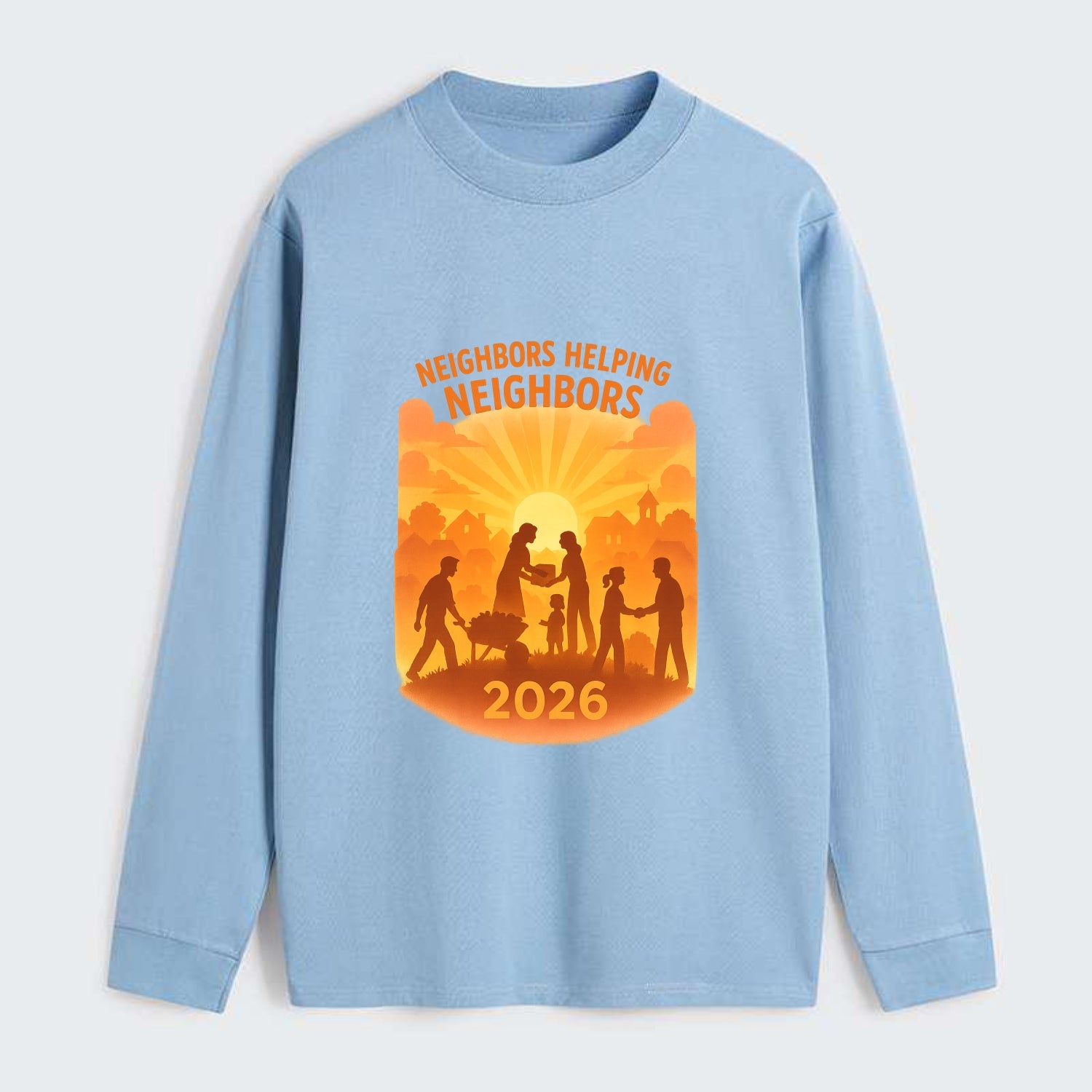 Local communities thriving with shared resources - "Neighbors Helping - Classic Long Sleeve Shirt - Light Blue