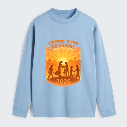 Local communities thriving with shared resources - "Neighbors Helping - Classic Long Sleeve Shirt - Light Blue