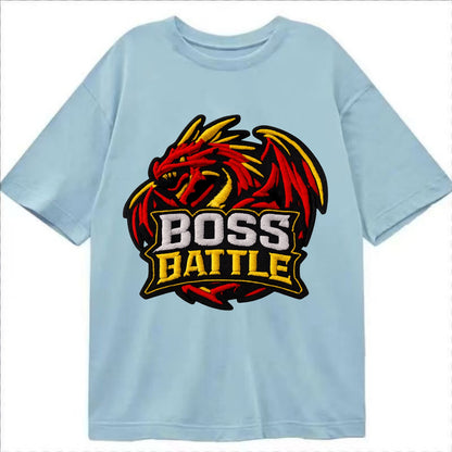 BOSS BATTLE - dragon silhouette in red and gold , raid - Classic T-shirt - Light Blue