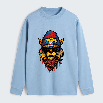 Tucson Wildcat wearing Arizona beanie with A patch - Classic Long Sleeve Shirt - Light Blue