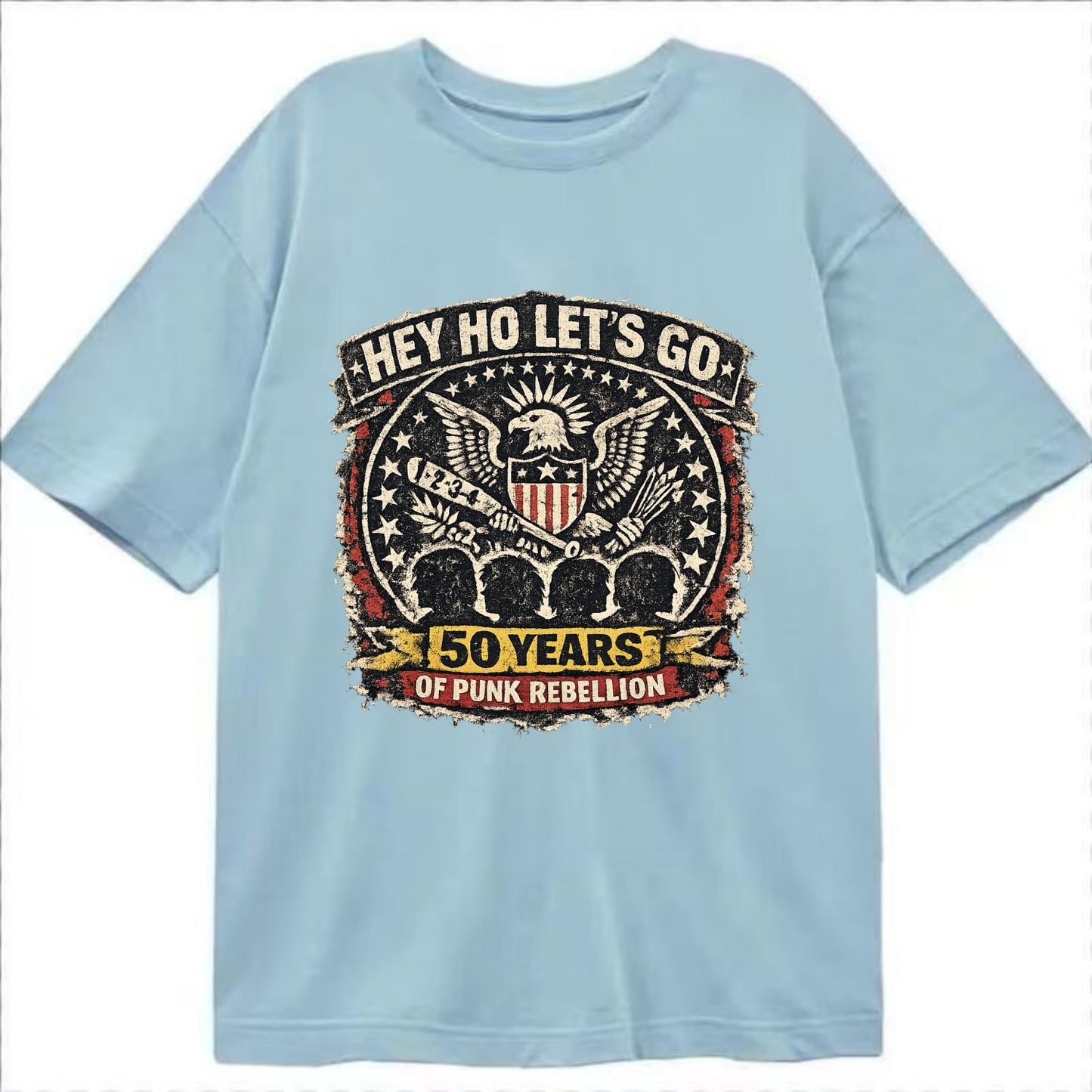 RAMONES LEGACY | Hey Ho Let's Go typography | Presidential seal parody | Four - Classic T-shirt - Light Blue