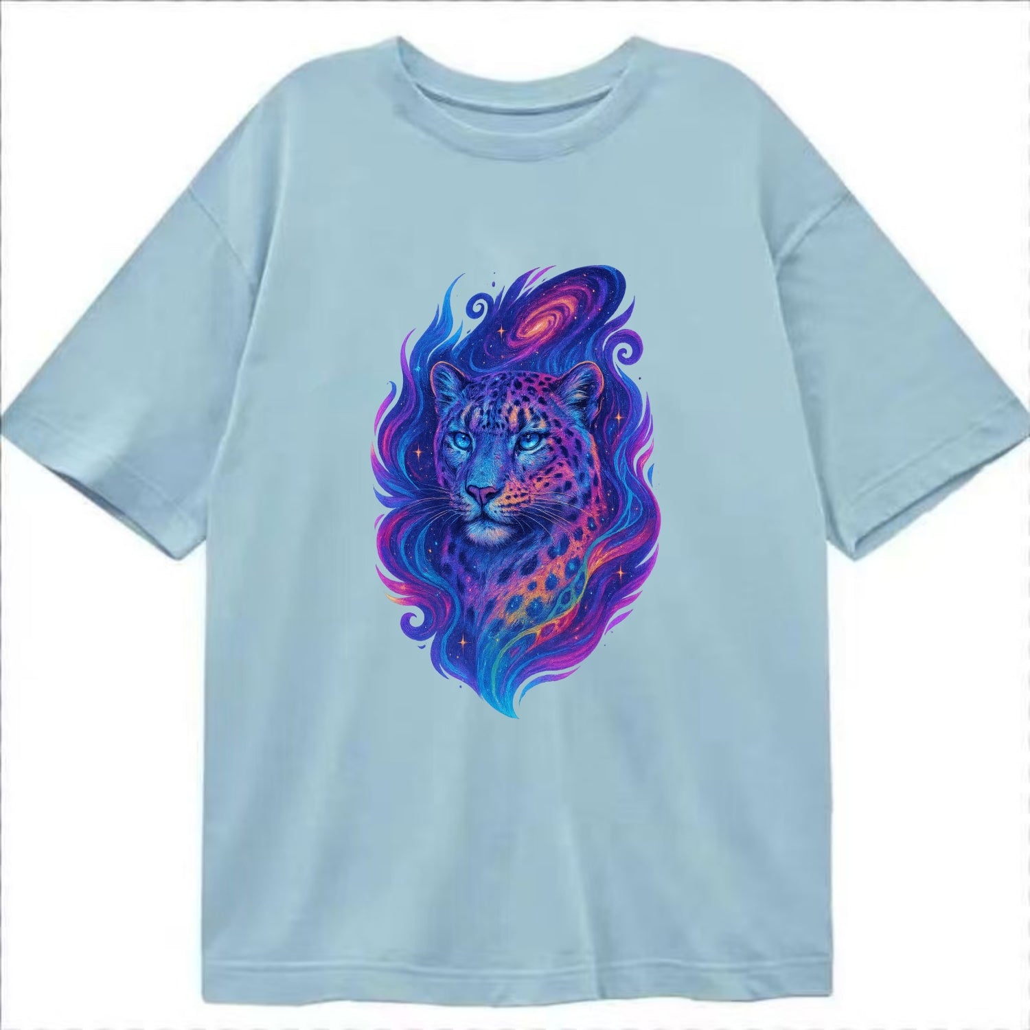 Majestic snow leopard with rainbow gradient spots, crystalline flowing patterns, - Classic T-shirt - Light Blue