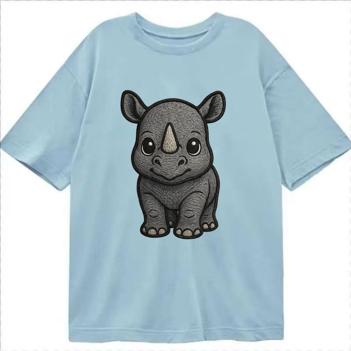 Baby Rhino - gray armor skin, tiny horn nub, round eyes, front-facing, tank baby - Classic T-shirt - Light Blue