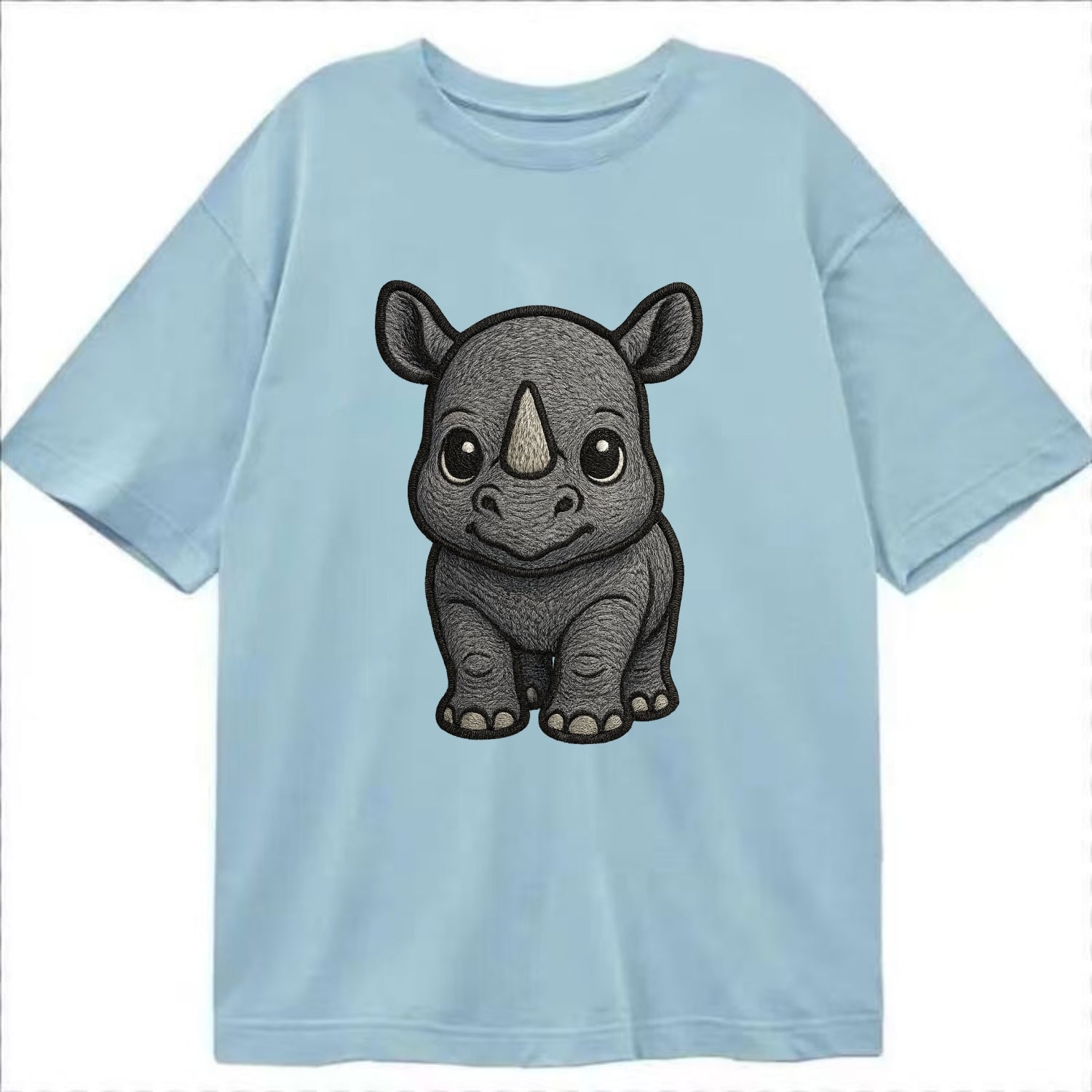 Baby Rhino - gray armor skin, tiny horn nub, round eyes, front-facing, tank baby - Classic T-shirt - Light Blue