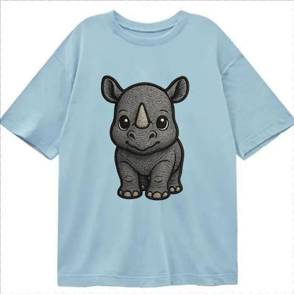 Baby Rhino - gray armor skin, tiny horn nub, round eyes, front-facing, tank baby - Classic T-shirt - Light Blue