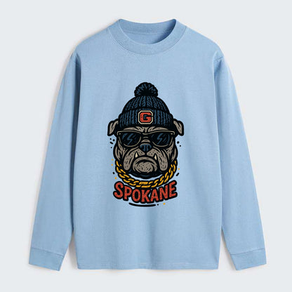 Spokane Bulldog wearing Gonzaga beanie with G patch - Classic Long Sleeve Shirt - Light Blue