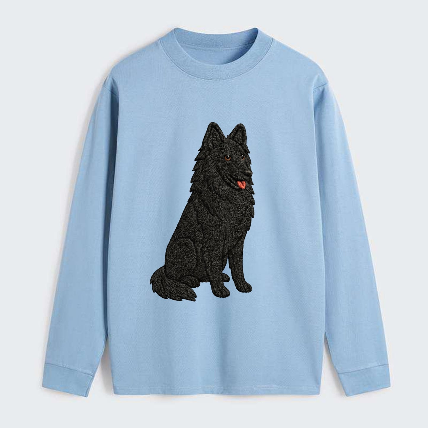 Belgian Sheepdog - Black long-haired embroidered pose - Classic Long Sleeve Shirt - Light Blue