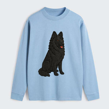 Belgian Sheepdog - Black long-haired embroidered pose - Classic Long Sleeve Shirt - Light Blue