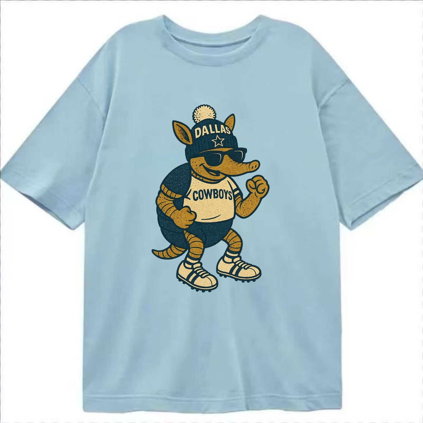 Dallas Armadillo wearing Cowboys beanie with lone star patch and wayfarer - Classic T-shirt - Light Blue