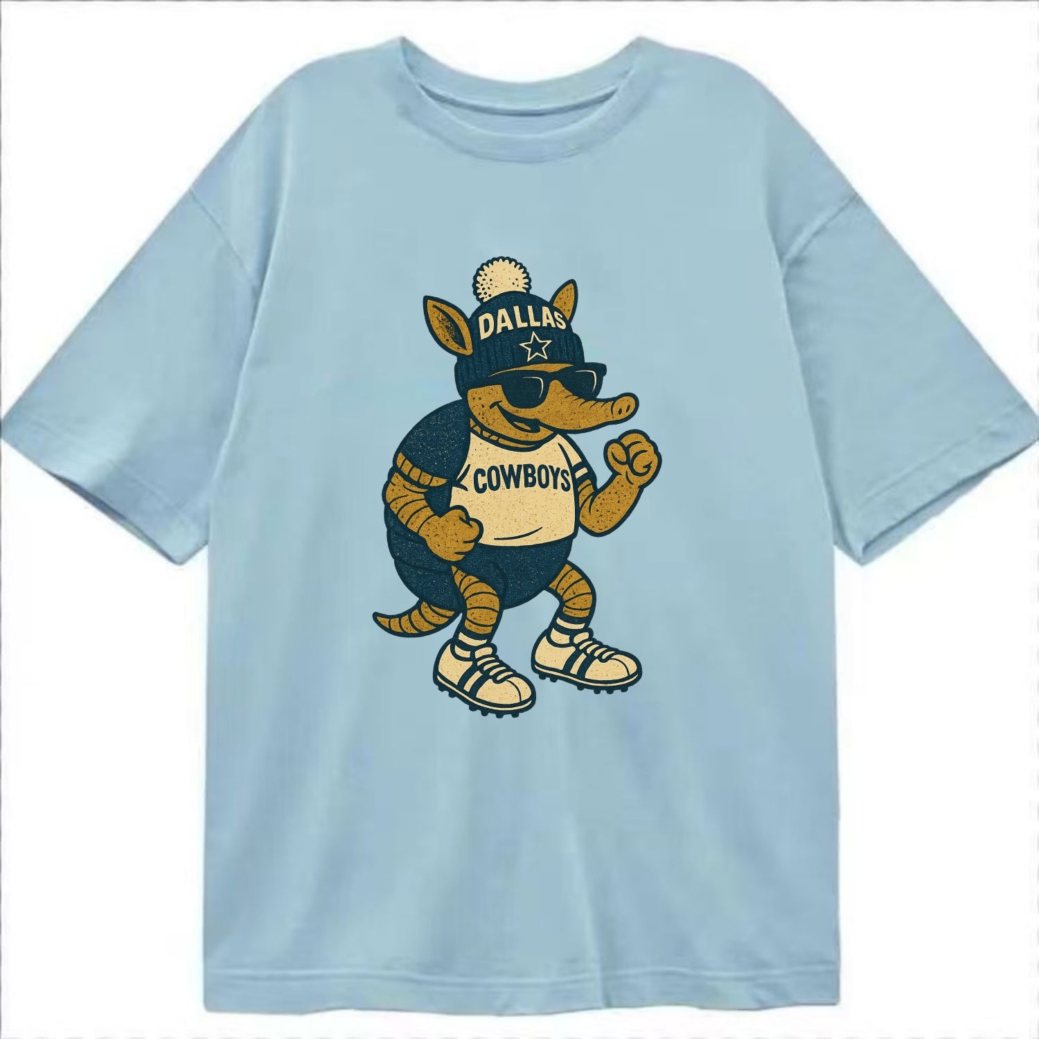 Dallas Armadillo wearing Cowboys beanie with lone star patch and wayfarer - Classic T-shirt - Light Blue