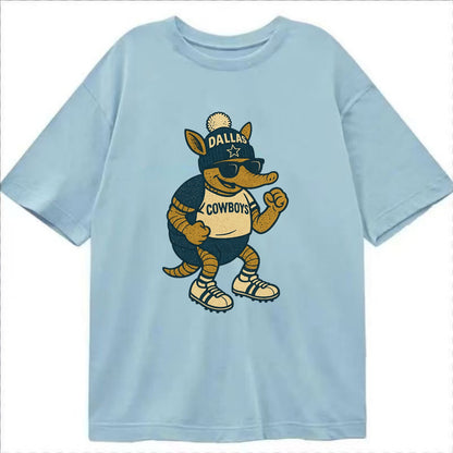 Dallas Armadillo wearing Cowboys beanie with lone star patch and wayfarer - Classic T-shirt - Light Blue