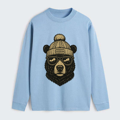 Alabama Black Bear wearing Birmingham beanie with pom pom and wayfarer - Classic Long Sleeve Shirt - Light Blue