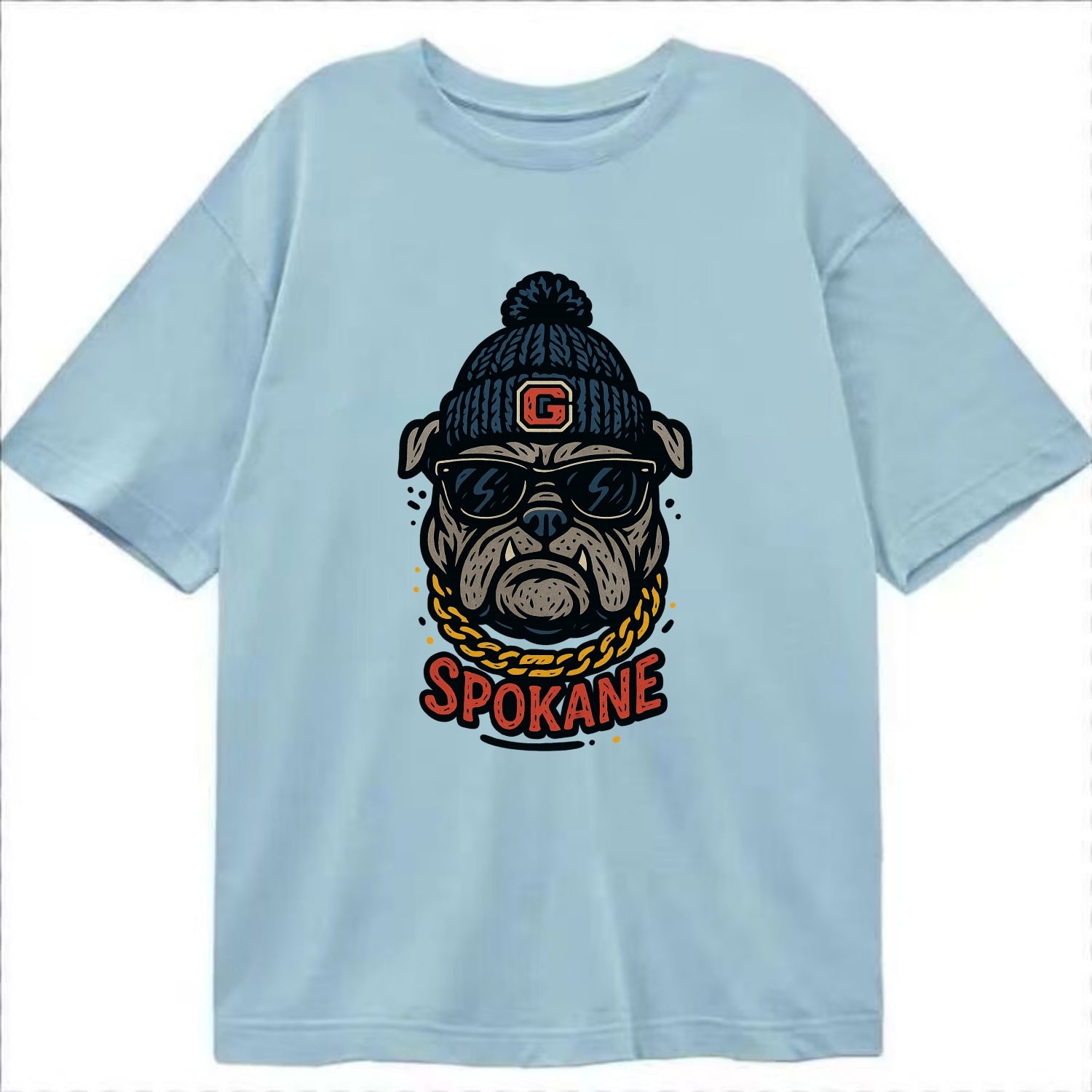 Spokane Bulldog wearing Gonzaga beanie with G patch - Classic T-shirt - Light Blue