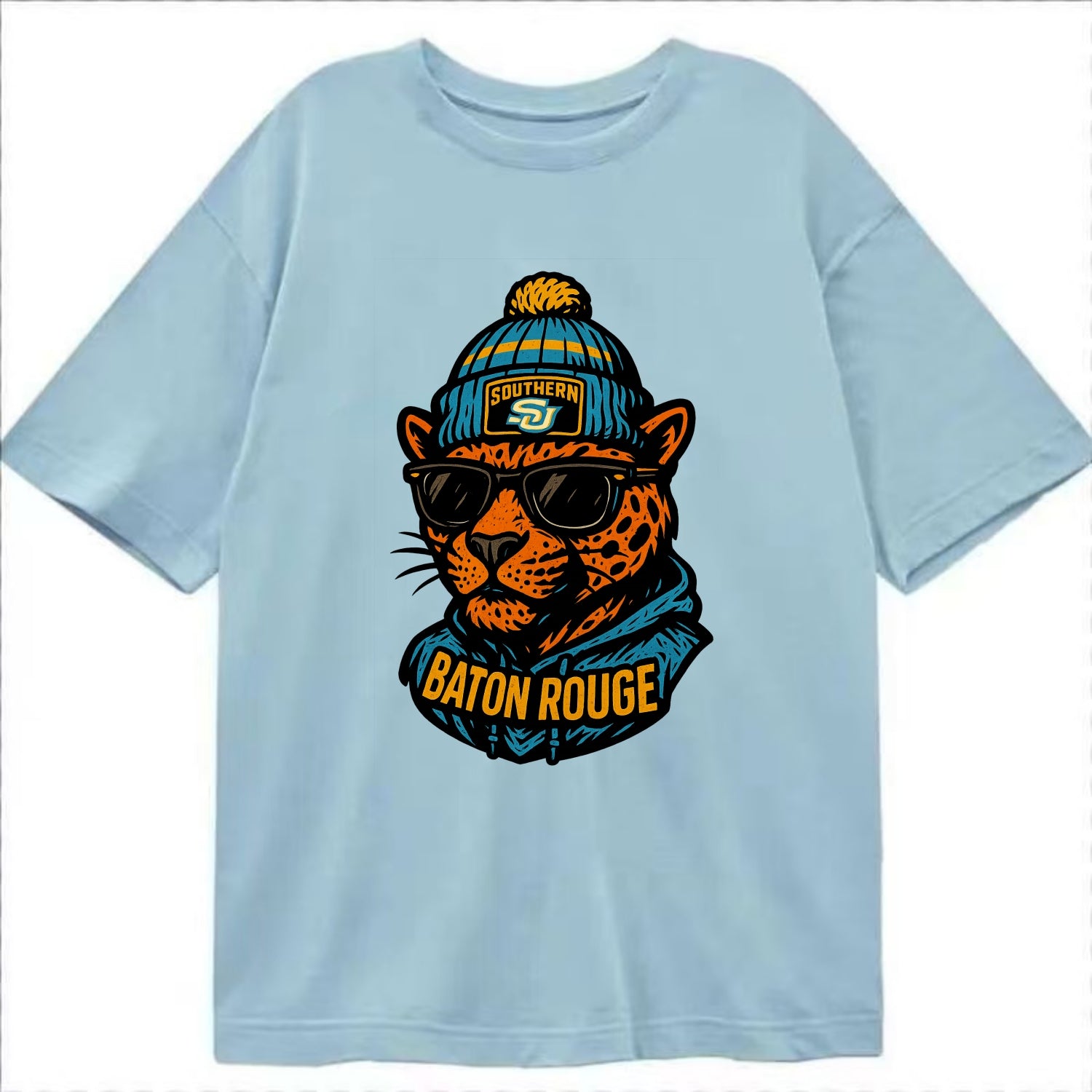 Baton Rouge Jaguar wearing Southern beanie with SU patch - Classic T-shirt - Light Blue