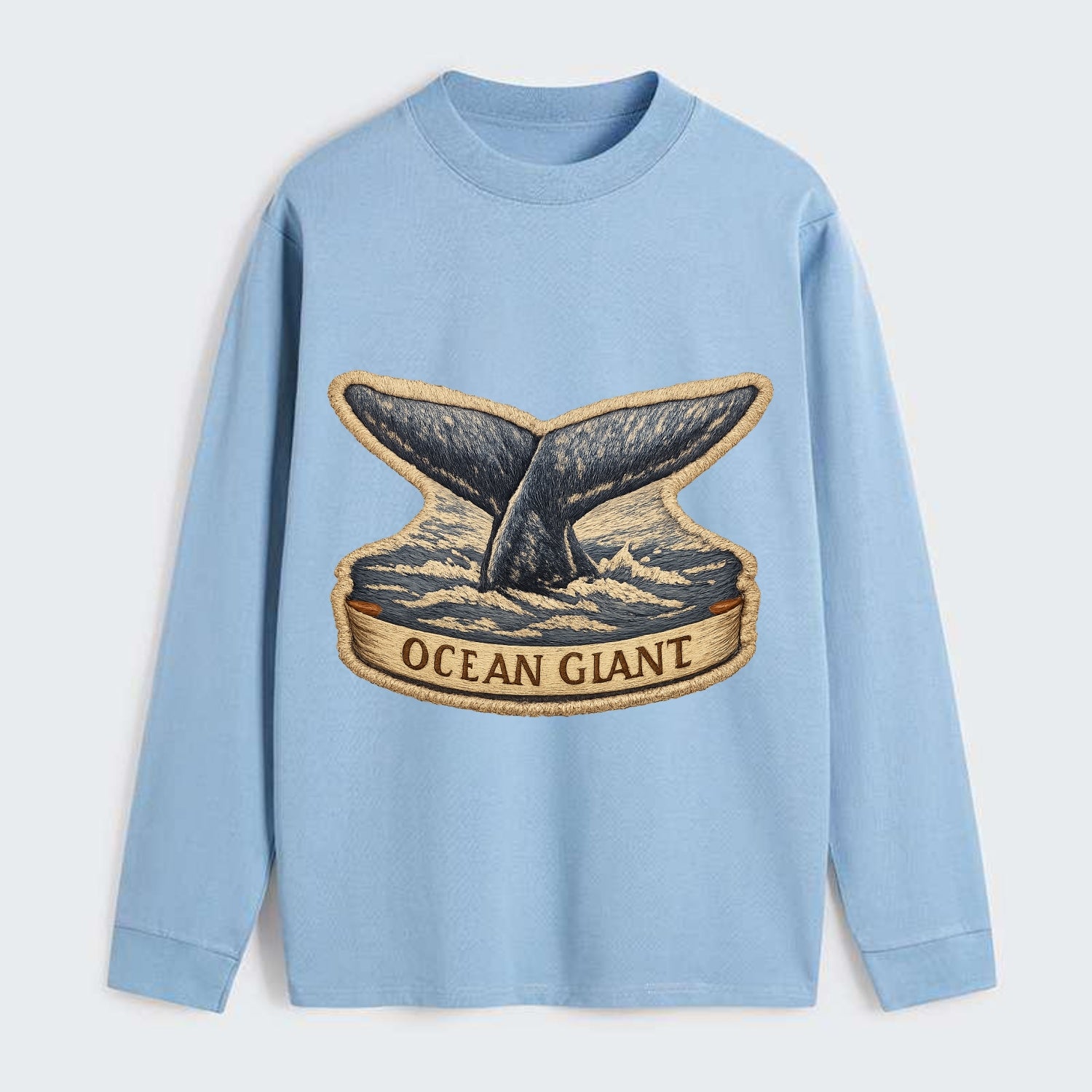 WHALE TAIL - diving whale in blue and gray , ocean giant - Classic Long Sleeve Shirt - Light Blue