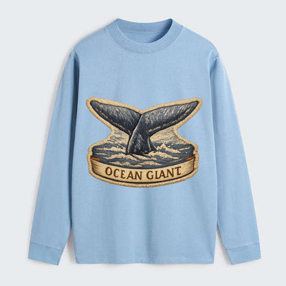 WHALE TAIL - diving whale in blue and gray , ocean giant - Classic Long Sleeve Shirt - Light Blue