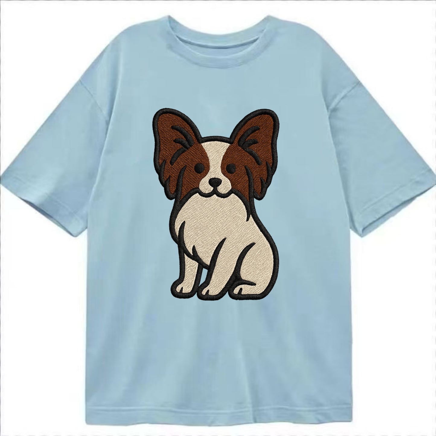 Papillon - White with brown ears sitting Classic T-shirt - Light Blue