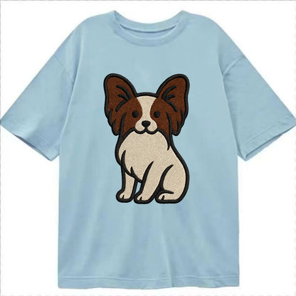 Papillon - White with brown ears sitting Classic T-shirt - Light Blue