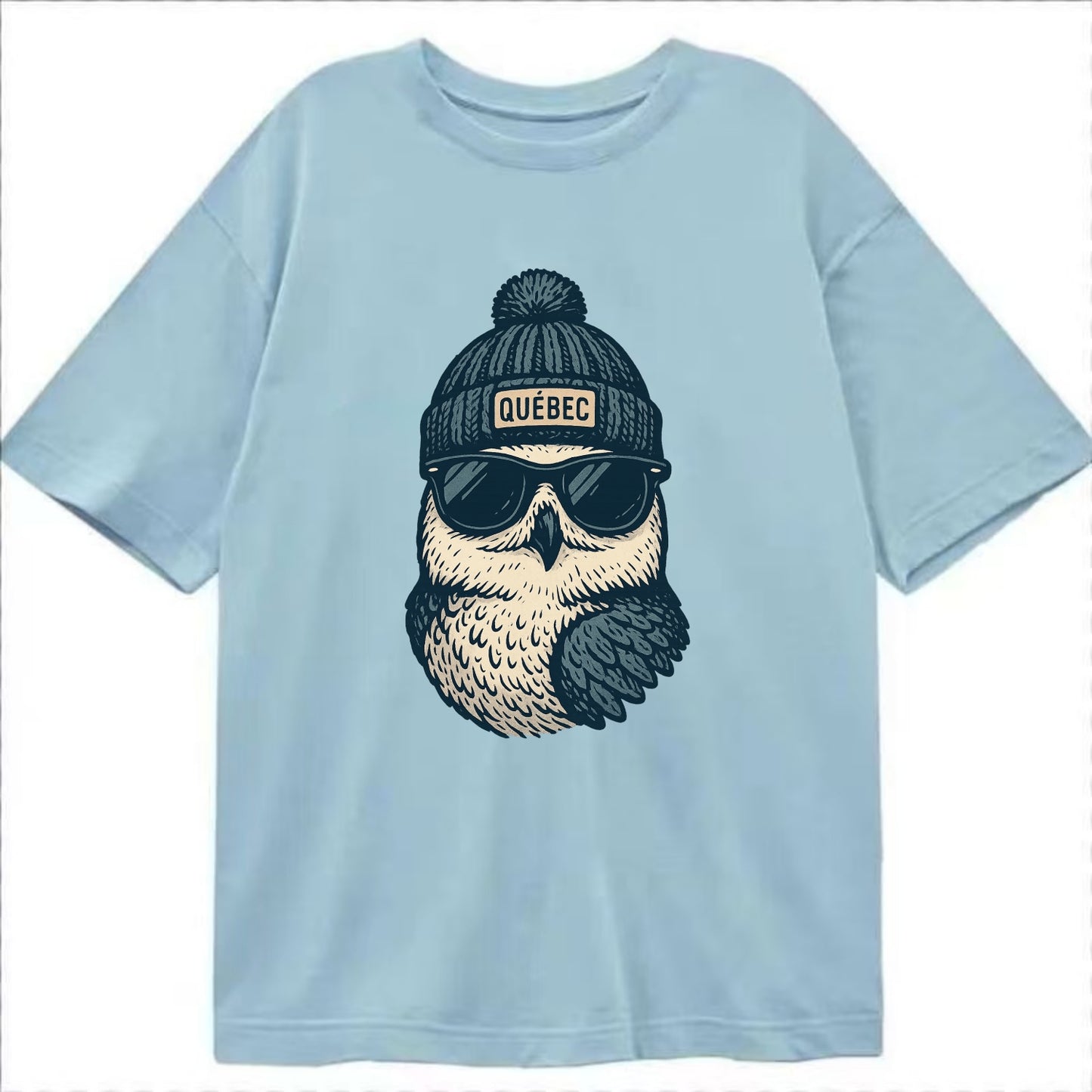 Quebec City Snowy Owl wearing Quebec bea - Classic T-shirt - Light Blue