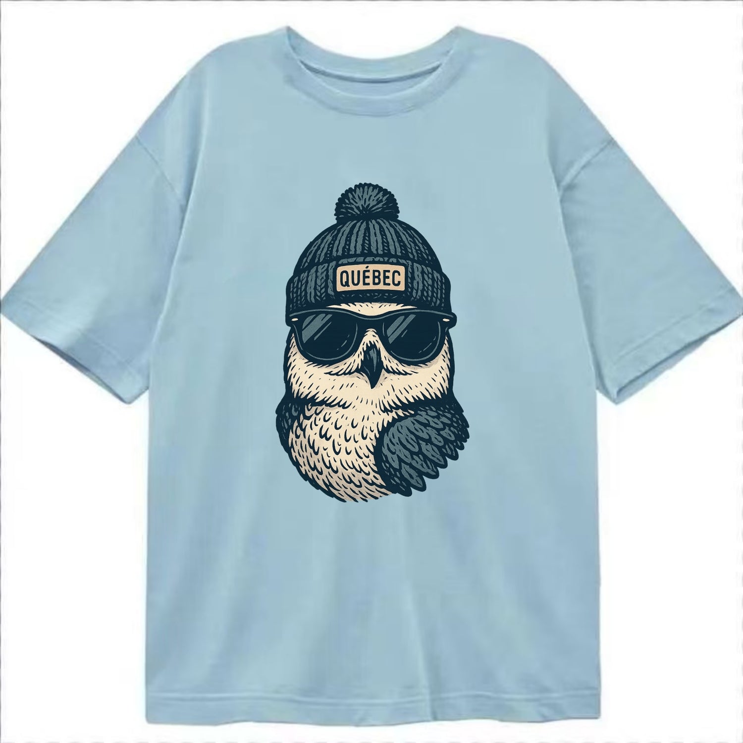 Quebec City Snowy Owl wearing Quebec bea - Classic T-shirt - Light Blue