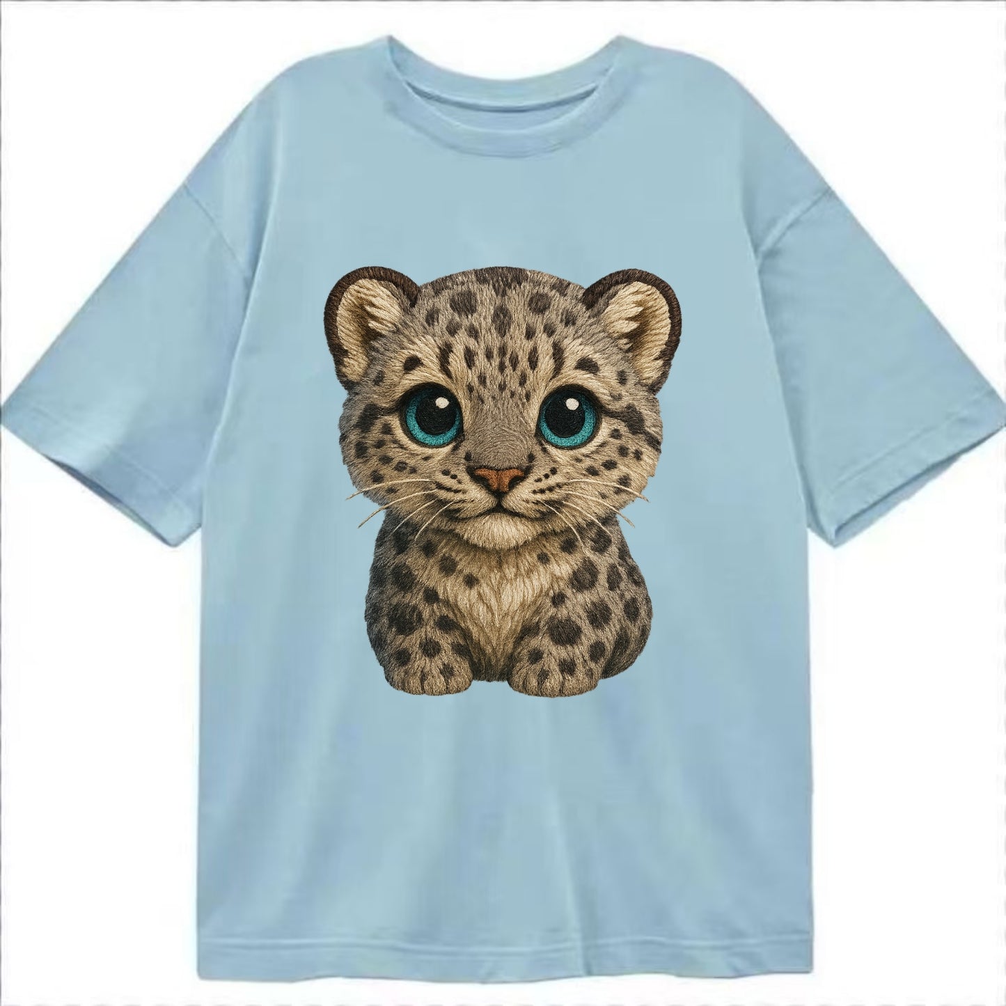Baby Snow Leopard Cub - gray spotted, thick fur, blue-green eyes, front-facing, - Classic T-shirt - Light Blue