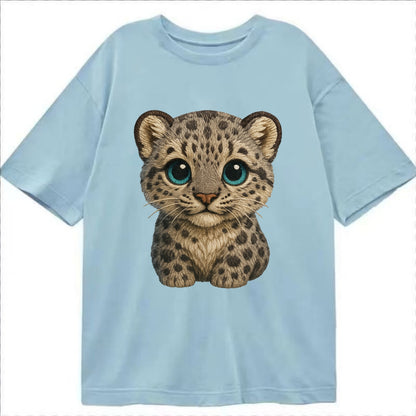 Baby Snow Leopard Cub - gray spotted, thick fur, blue-green eyes, front-facing, - Classic T-shirt - Light Blue
