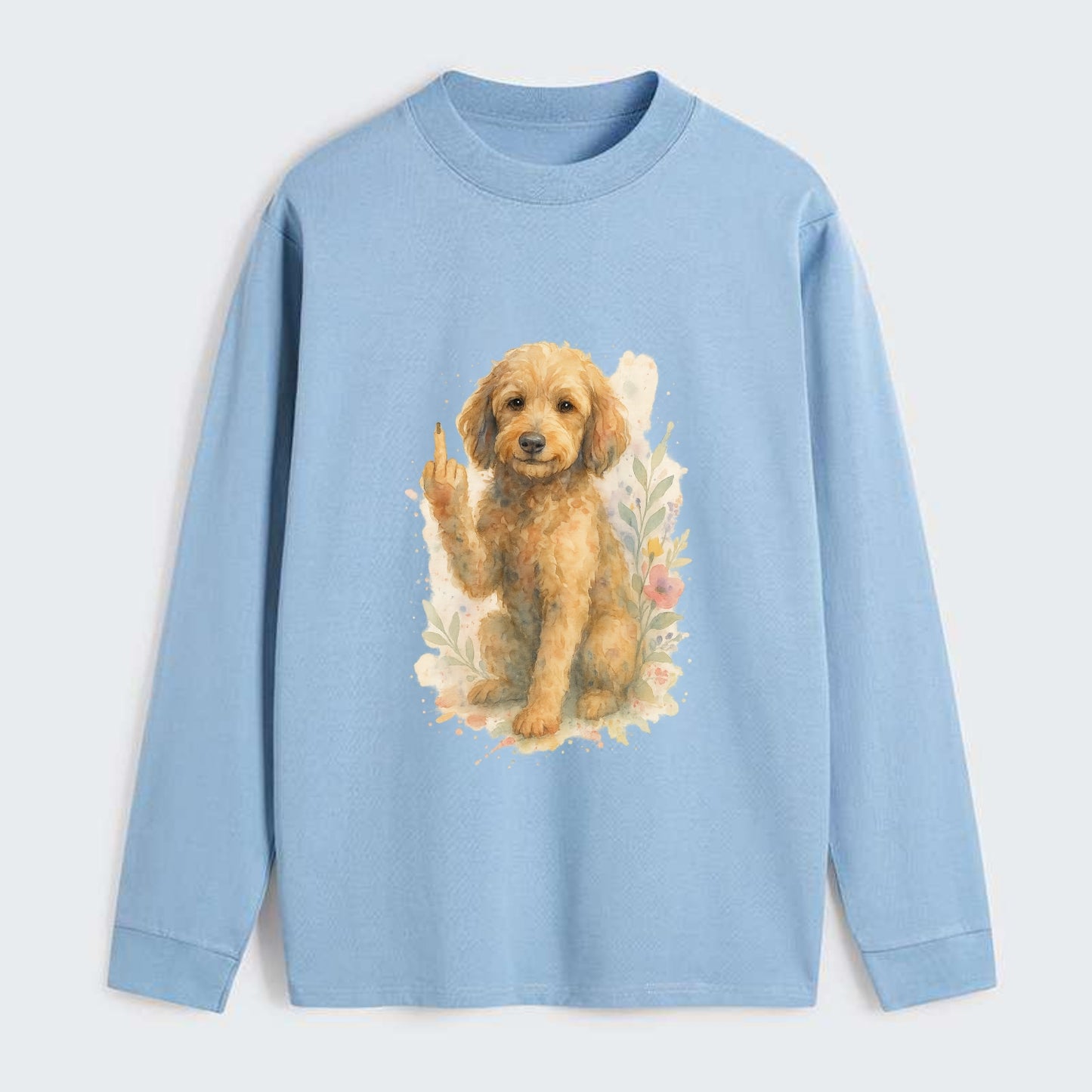 Labradoodle hypoallergenic with wavy coat, intelligent eyes, paw raised - Classic Long Sleeve Shirt - Light Blue