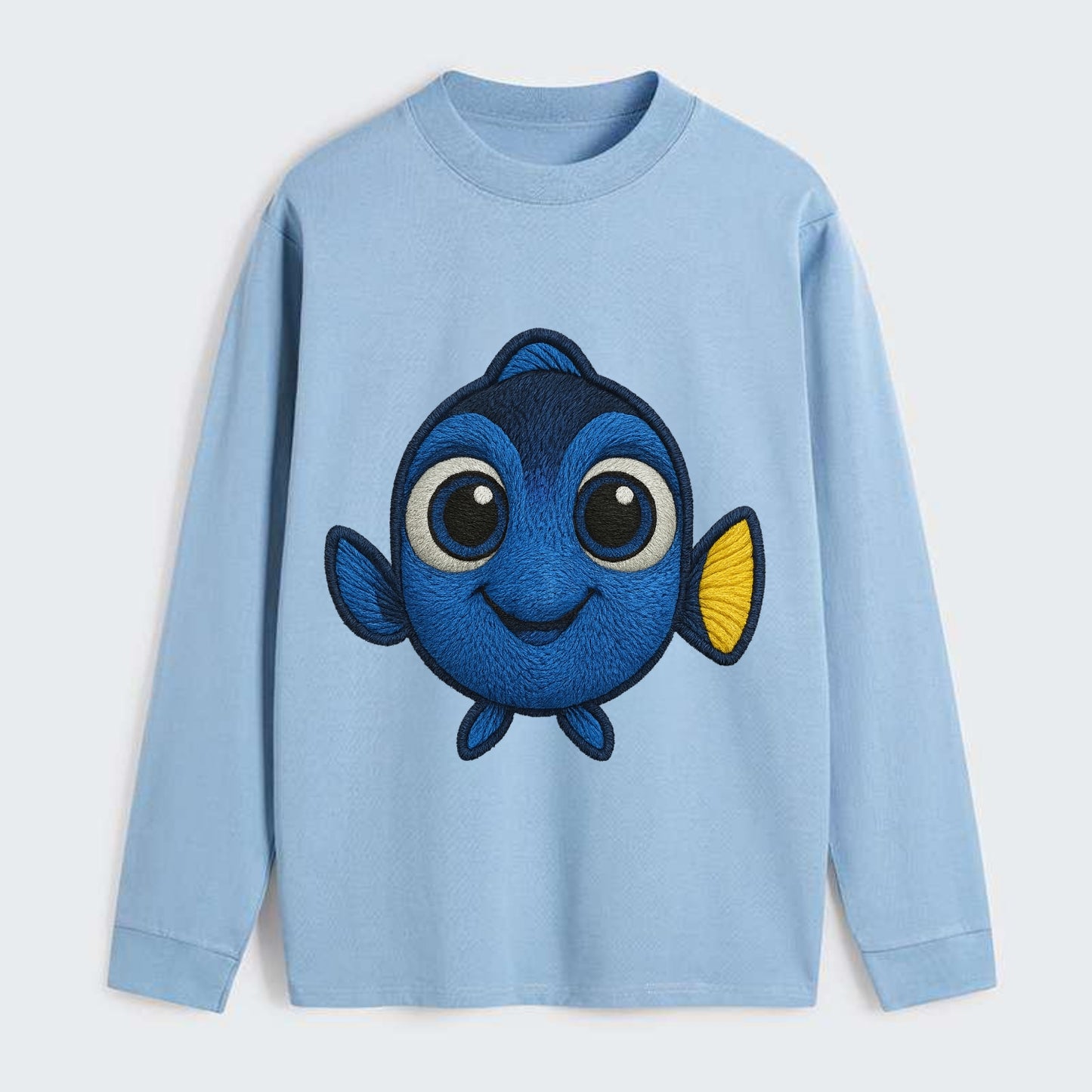 Baby Blue Tang - bright blue with yellow tail, big eyes, front-facing, - Classic Long Sleeve Shirt - Light Blue