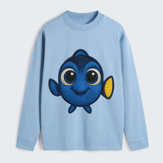 Baby Blue Tang - bright blue with yellow tail, big eyes, front-facing, - Classic Long Sleeve Shirt - Light Blue