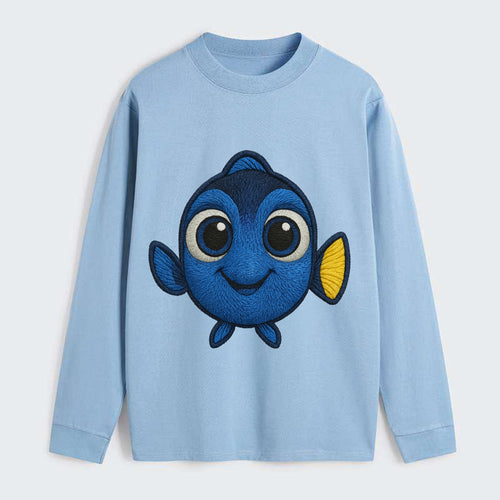 Baby Blue Tang - bright blue with yellow tail, big eyes, front-facing, - Classic Long Sleeve Shirt