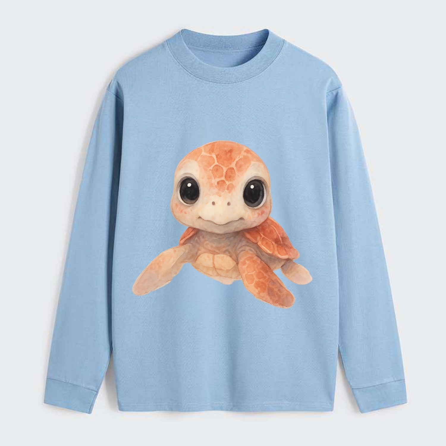 Baby Loggerhead Turtle - reddish-brown shell, big round dark eyes, - Classic Long Sleeve Shirt - Light Blue