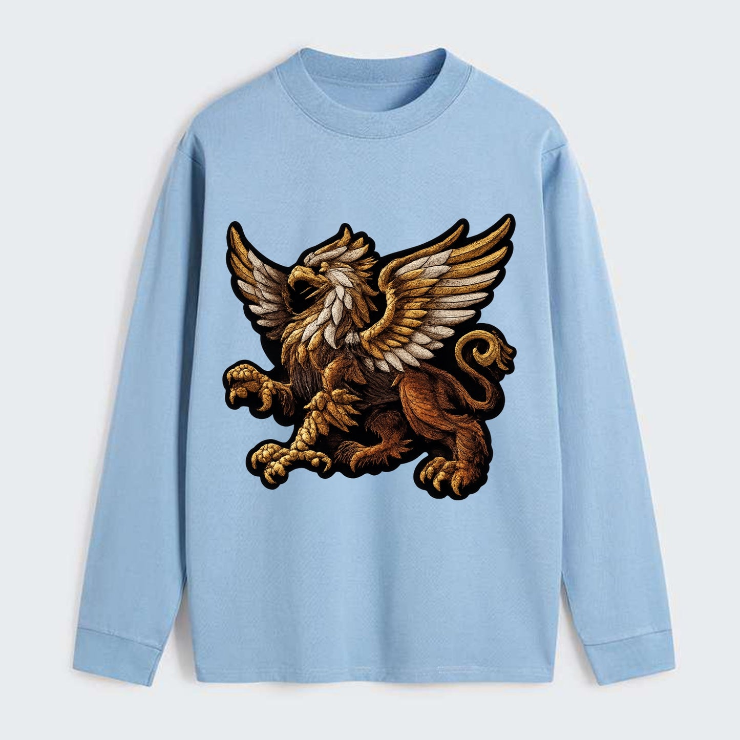 GRIFFIN BEAST - lion eagle hybrid in gold and brown , heraldic - Classic Long Sleeve Shirt - Light Blue