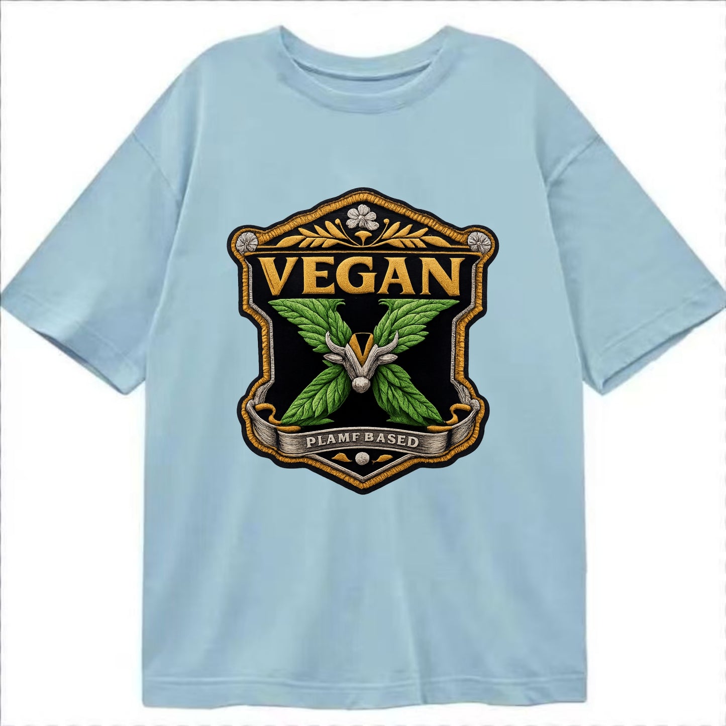 VEGAN X - plant-based symbol in green , animal rights - Classic T-shirt - Light Blue