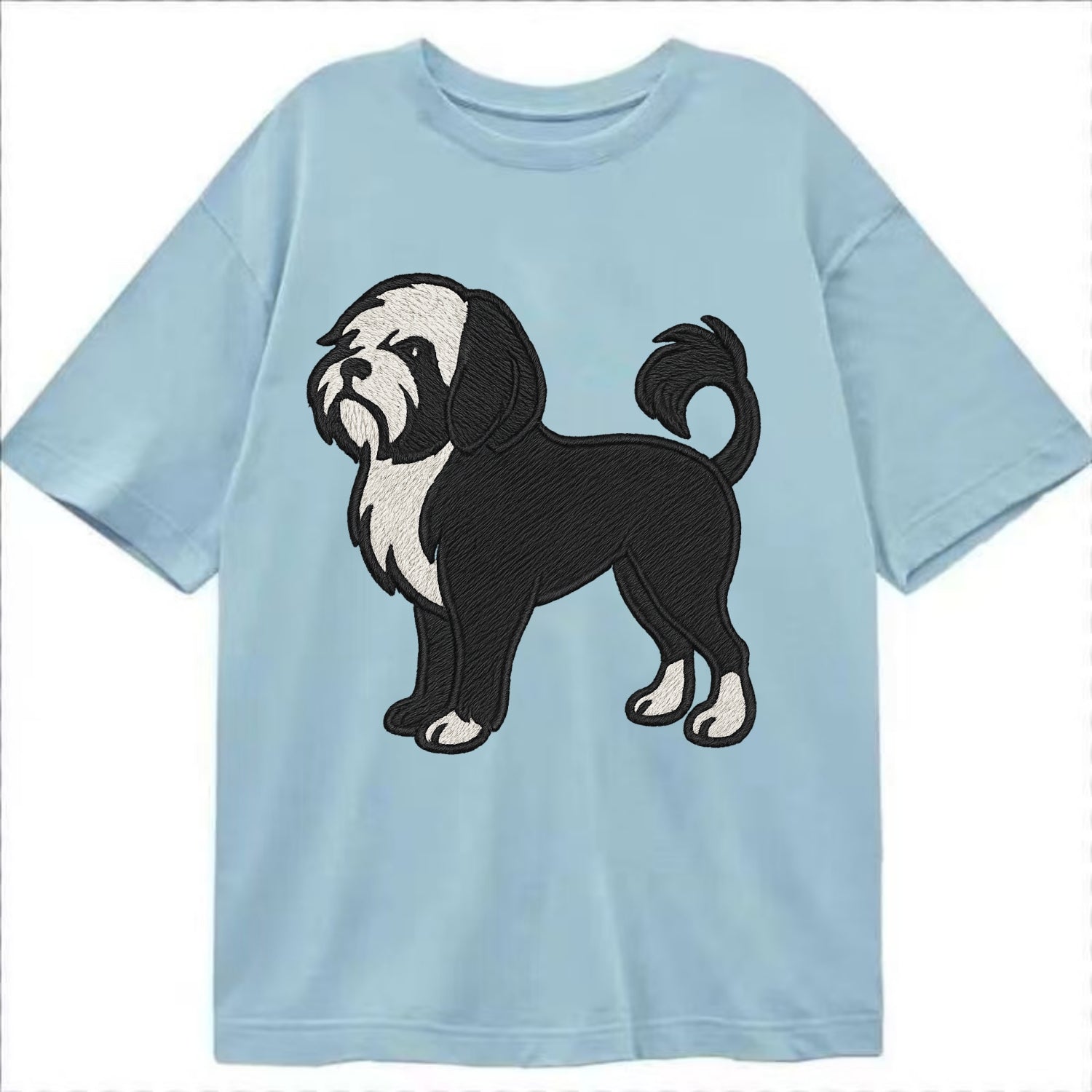 Löwchen - Black and white lion trim embr - Classic T-shirt - Light Blue