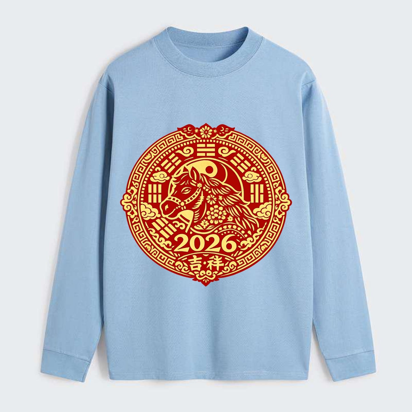LUCKY HORSE MEDALLION | Circular medallion with horse profile | - Classic Long Sleeve Shirt - Light Blue