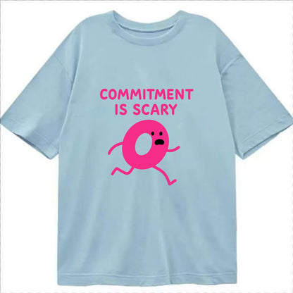COMMITMENT IS SCARY | Terrified ring running away - Classic T-shirt - Light Blue