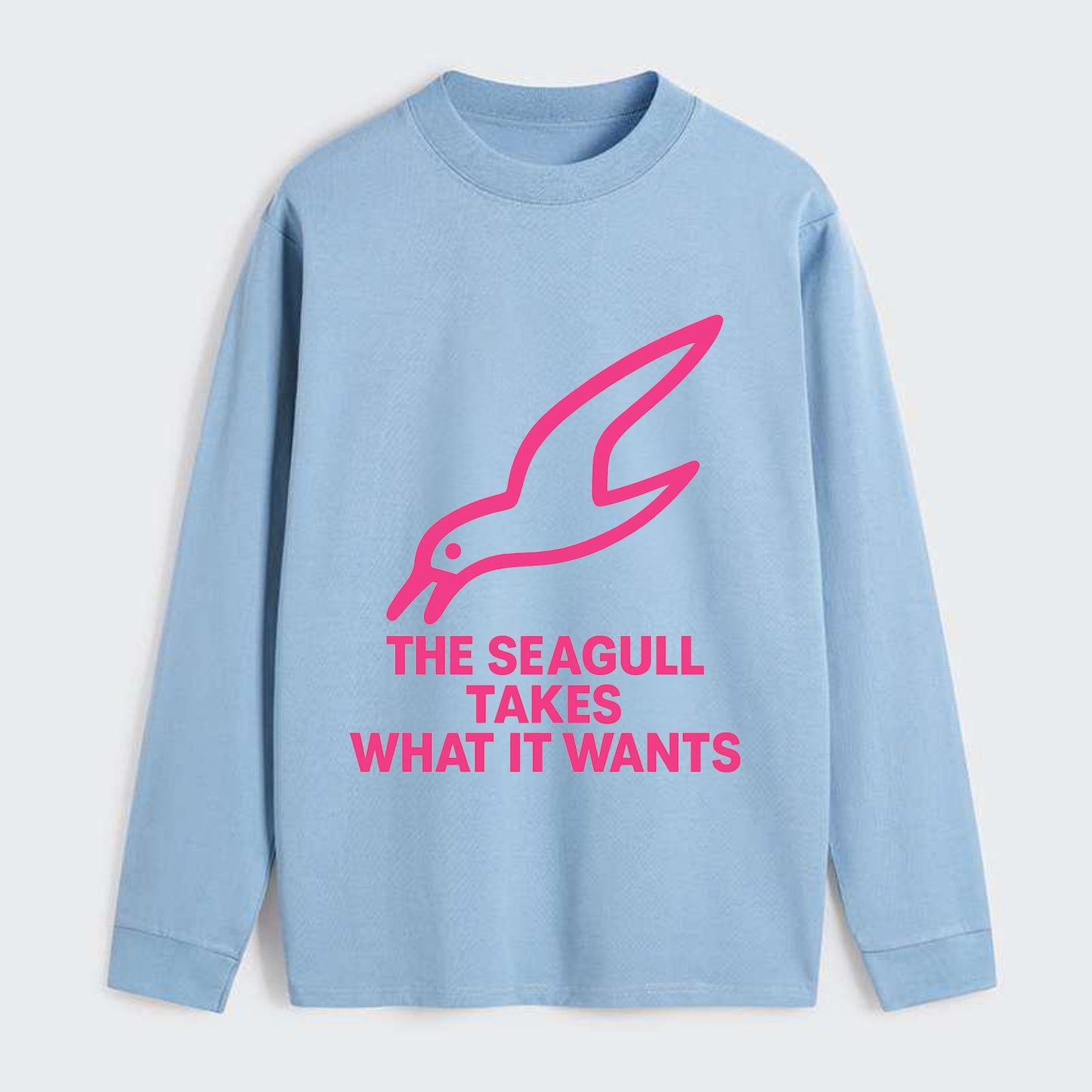 THE SEAGULL TAKES WHAT IT WANTS | Aggressive seagull diving down - Classic Long Sleeve Shirt - Light Blue