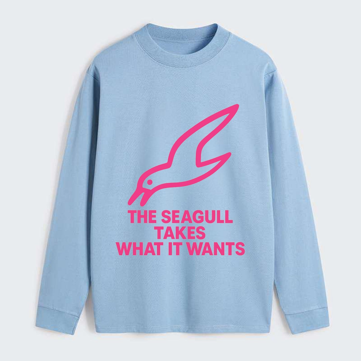 THE SEAGULL TAKES WHAT IT WANTS | Aggressive seagull diving down - Classic Long Sleeve Shirt - Light Blue