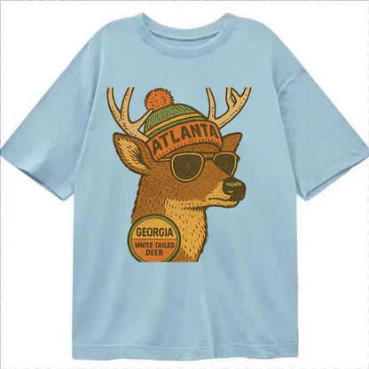 Georgia White-tailed Deer wearing Atlanta beanie with pom pom and wayfarer - Classic T-shirt - Light Blue