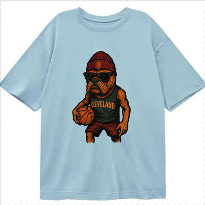 Cleveland Bulldog wearing Cavaliers wine and gold beanie with sword patch and - Classic T-shirt - Light Blue