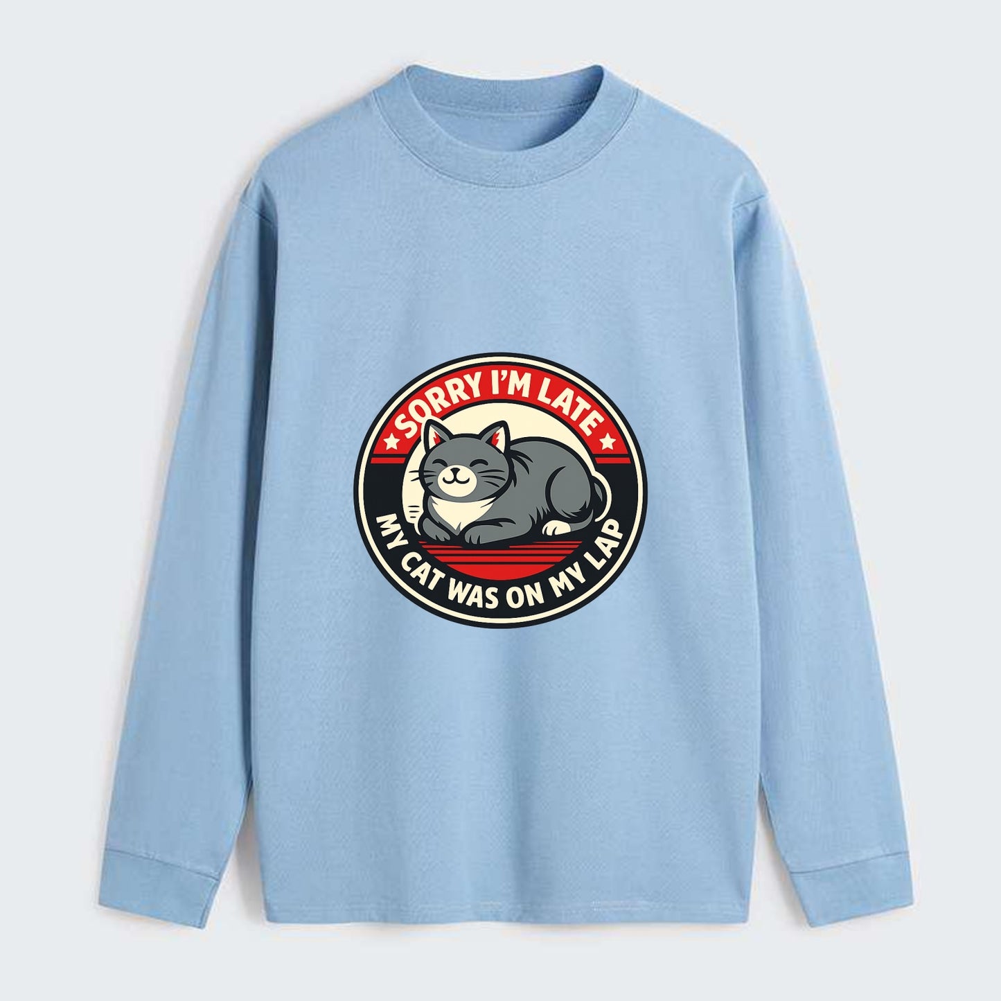 Charming Cat Loaf Excuse Emblem - Classic Long Sleeve Shirt - Light Blue